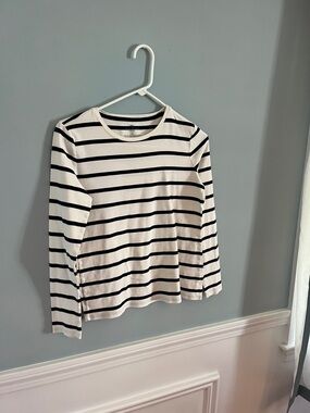 Striped Long Sleeve Tee - navy & soft white